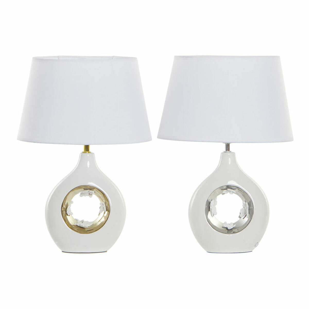 Bordslampa DKD Home Decor Vit Silver Polyester Porslin 220 V Gyllene 50 W (2 pcs) (31 x 21 x 45 cm)