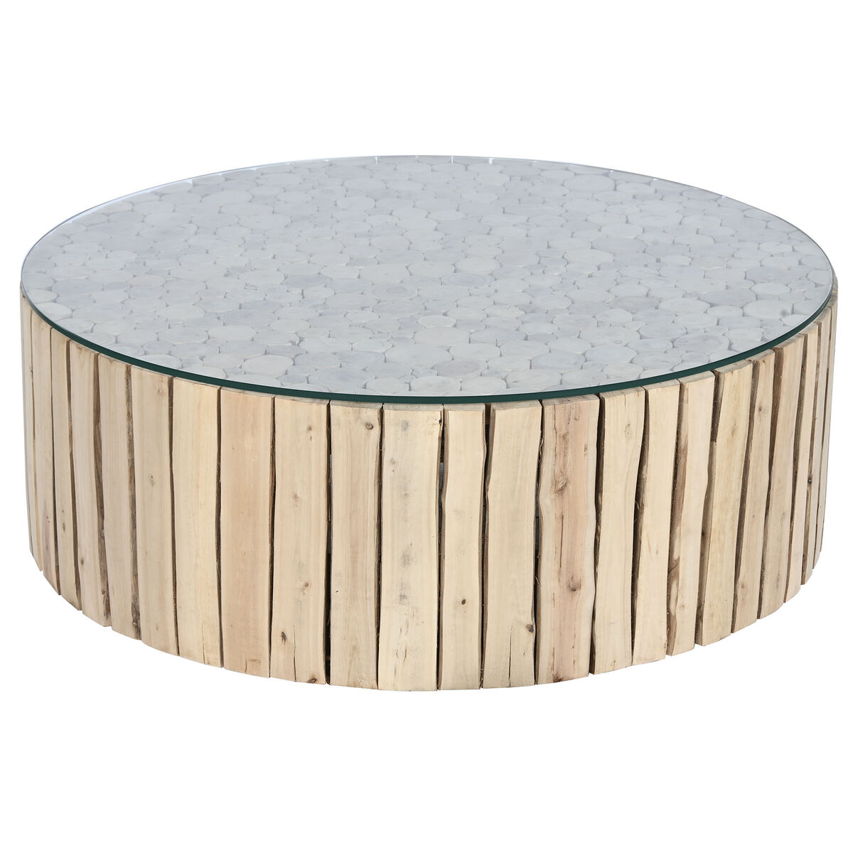 Soffbord Home ESPRIT Naturell Glas Eukalyptus trä 90 x 90 x 30 cm