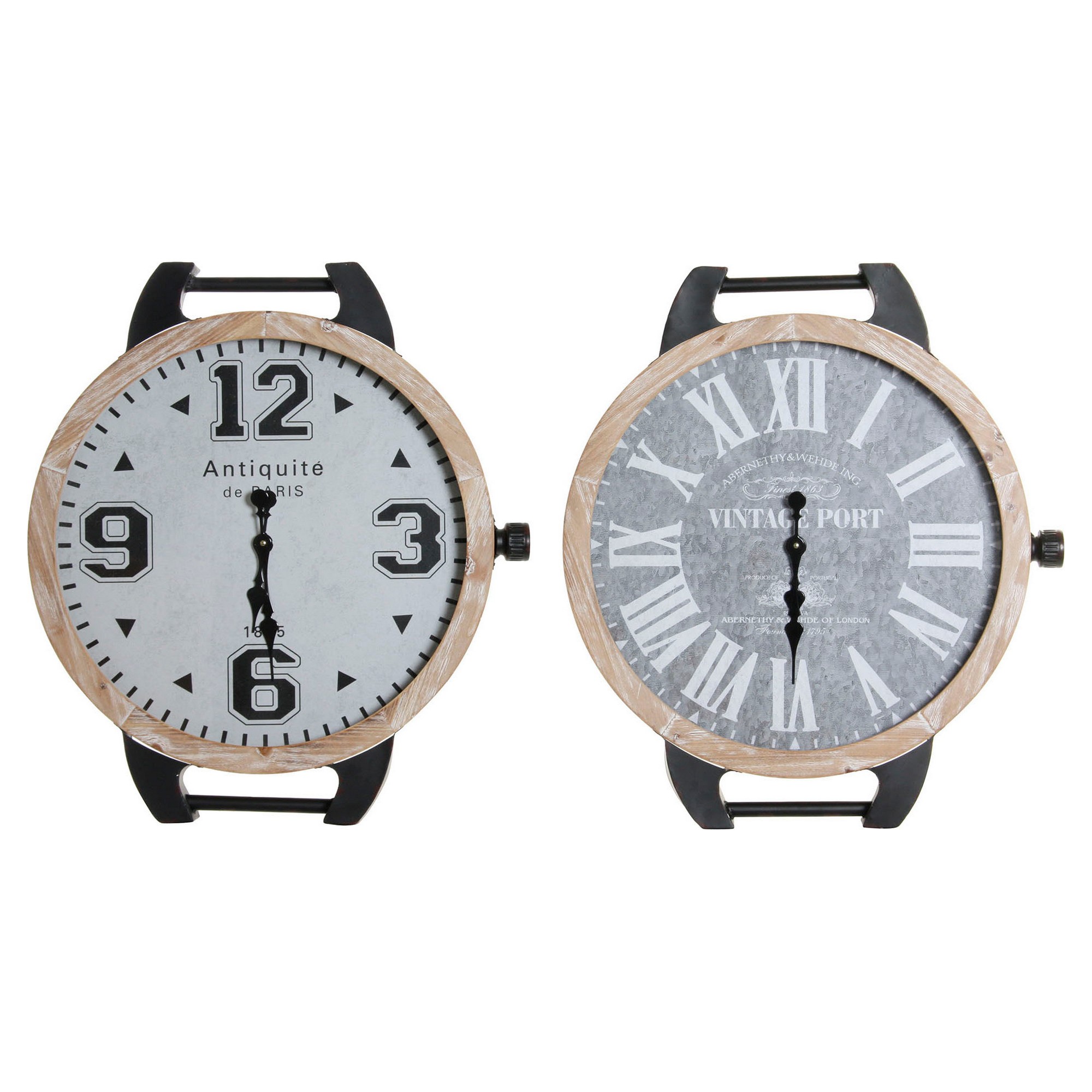bordsklocka DKD Home Decor RE-180394 Svart Grå Naturell Vintage Handled (2 antal) - 2