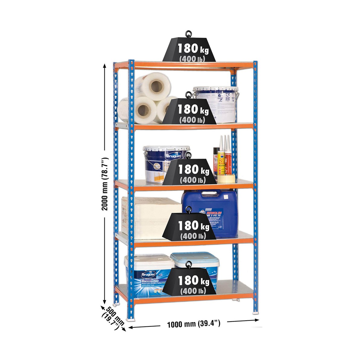 Bokhylla Simon Rack Simonclick Plus 5/500 900 kg Metall 5 Hyllor (200 x 100 x 50 cm) - 7