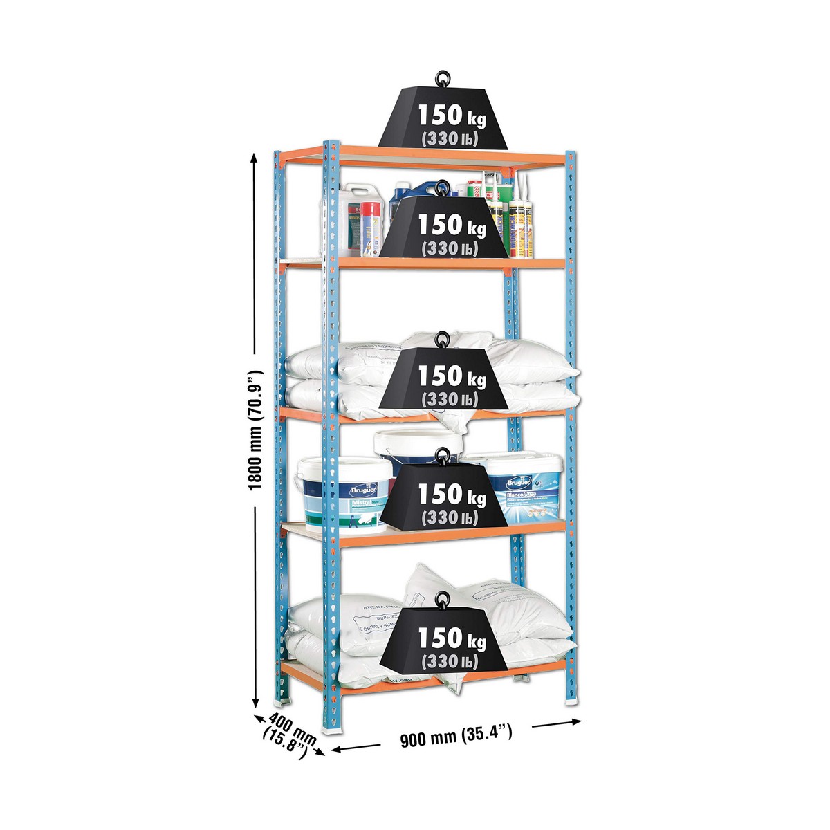 Bokhylla Simon Rack Maderclick 5/400 750 kg Metall 5 Hyllor spånskiva (180 x 90 x 40 cm) - 3
