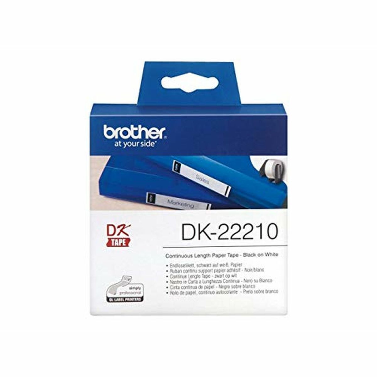 Kontinuerligt Papper till Skrivare Brother DK22210 29 x 30,48 mm Vit Svart 80 g/m² (1 antal)