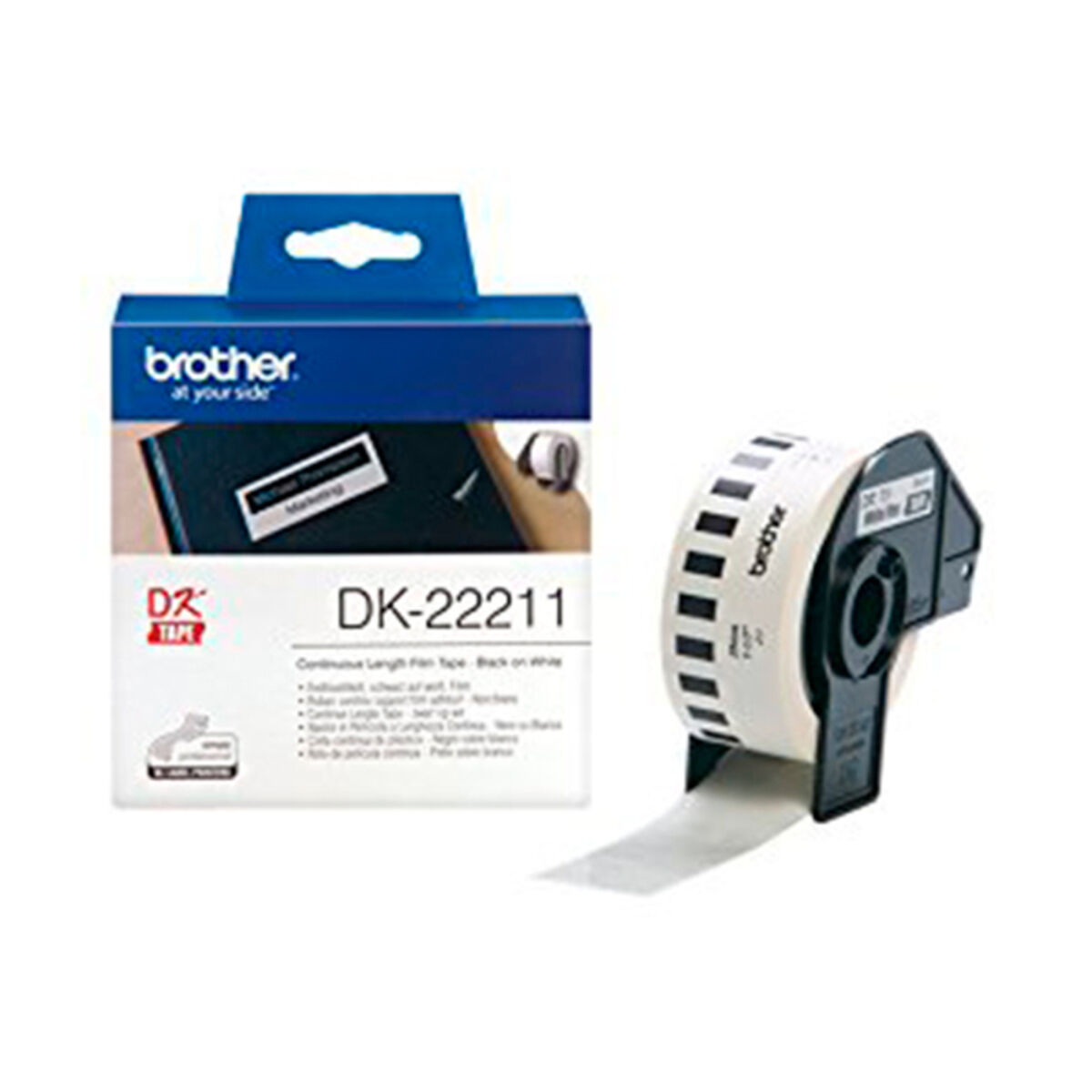 Termiskt Pappersband på Rulle Brother DK22211 29 mm Svart Svart/Vit Vit - 2