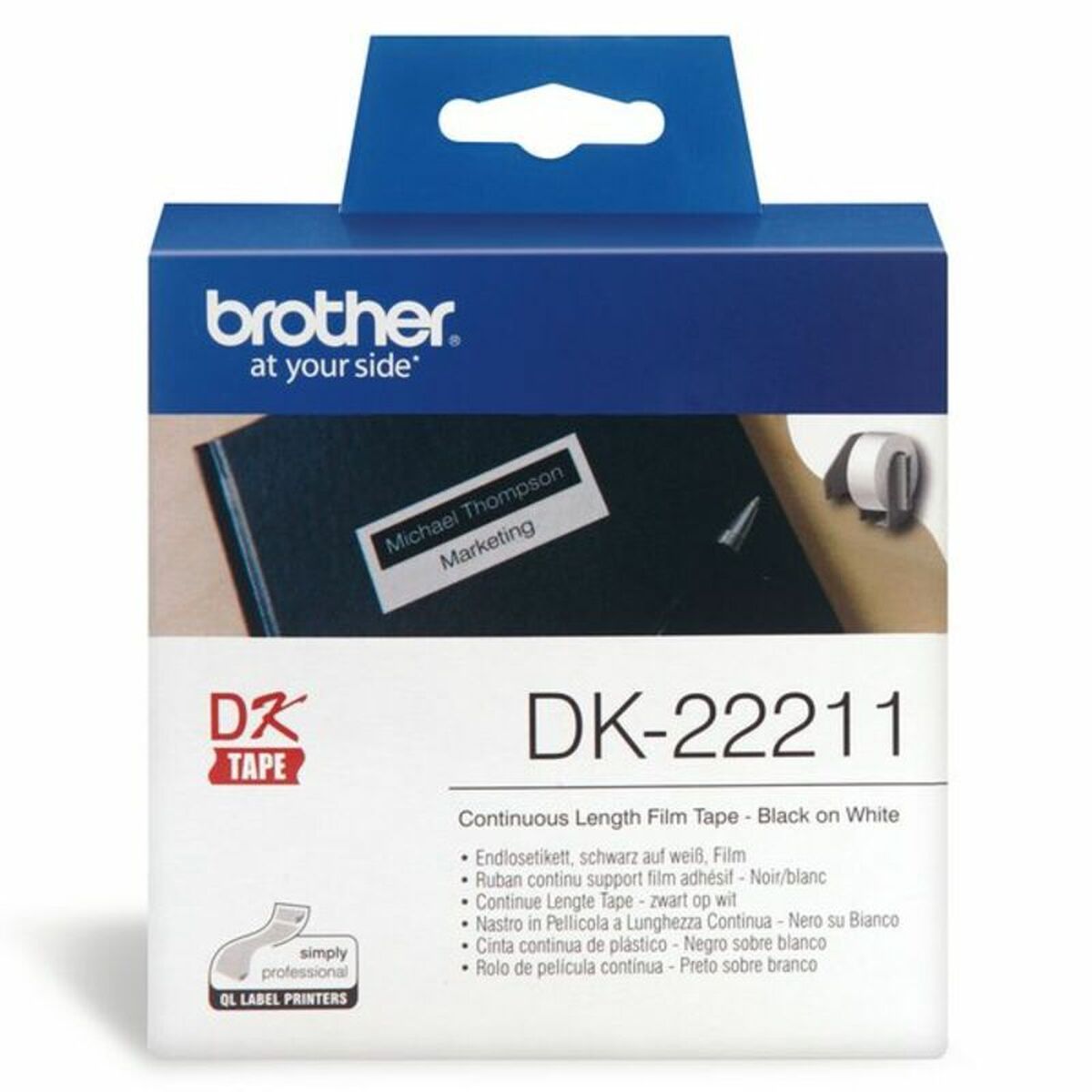 Termiskt Pappersband på Rulle Brother DK22211 29 mm Svart Svart/Vit Vit - 3