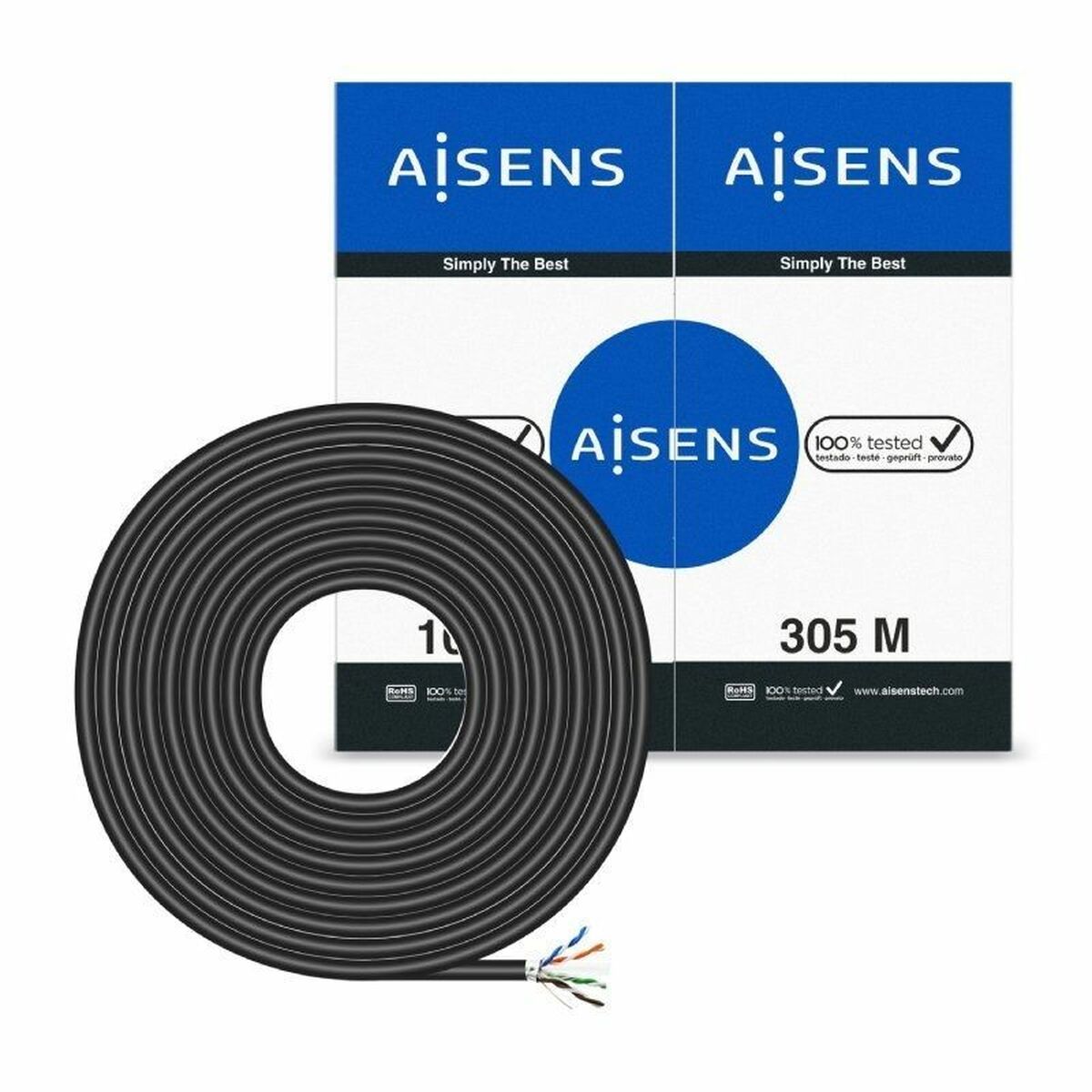 Nätkabel UTP Styv Kategori 6 Aisens AWG24 Svart 305 m - 3