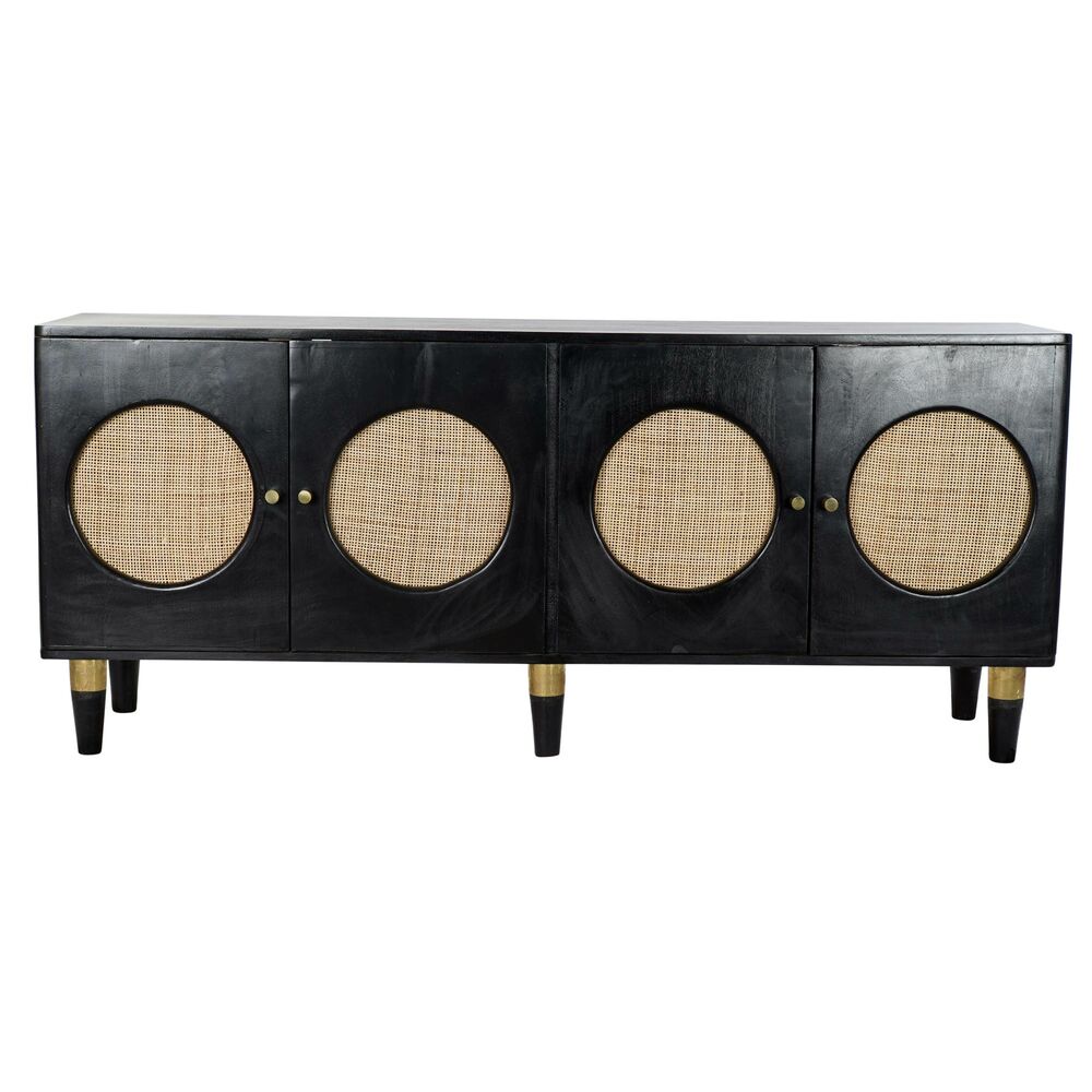 Skänk DKD Home Decor   Svart Naturell Rattan Mangoträ 150 x 40 x 65 cm - 3