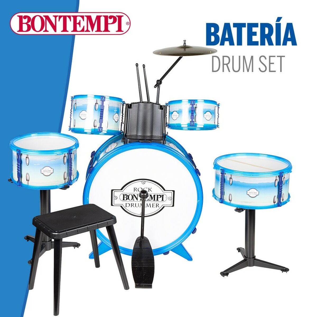 Trumset Bontempi Blå Plast 85 x 68 x 65 cm (9 Delar) (2 antal) - 6