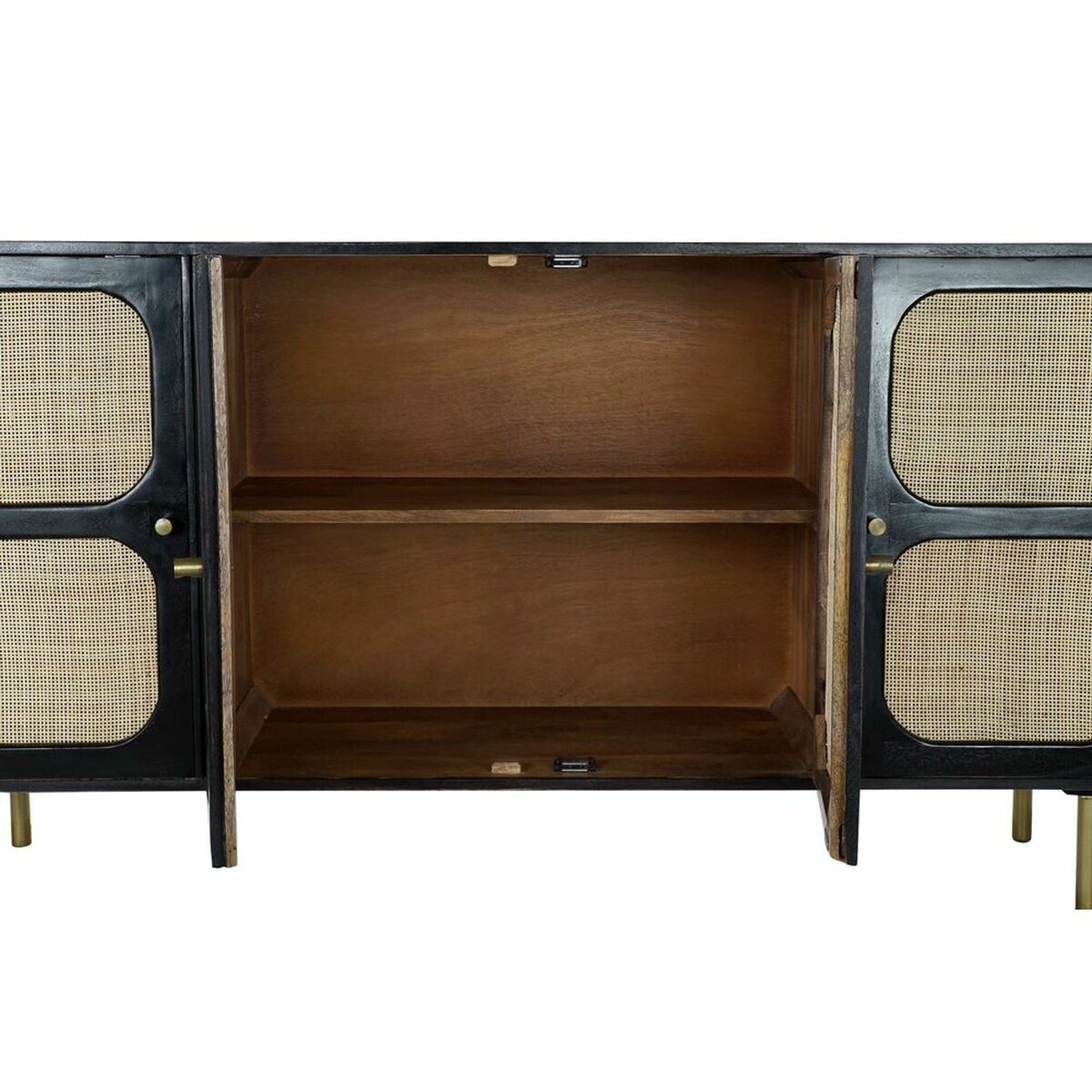 Skänk DKD Home Decor Svart Gyllene Naturell Rattan Mangoträ 150 x 40 x 78 cm - 13