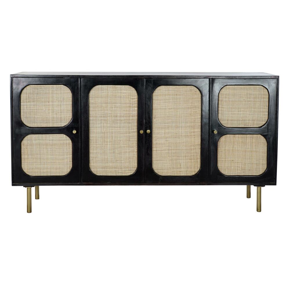 Skänk DKD Home Decor Svart Gyllene Naturell Rattan Mangoträ 150 x 40 x 78 cm - 3