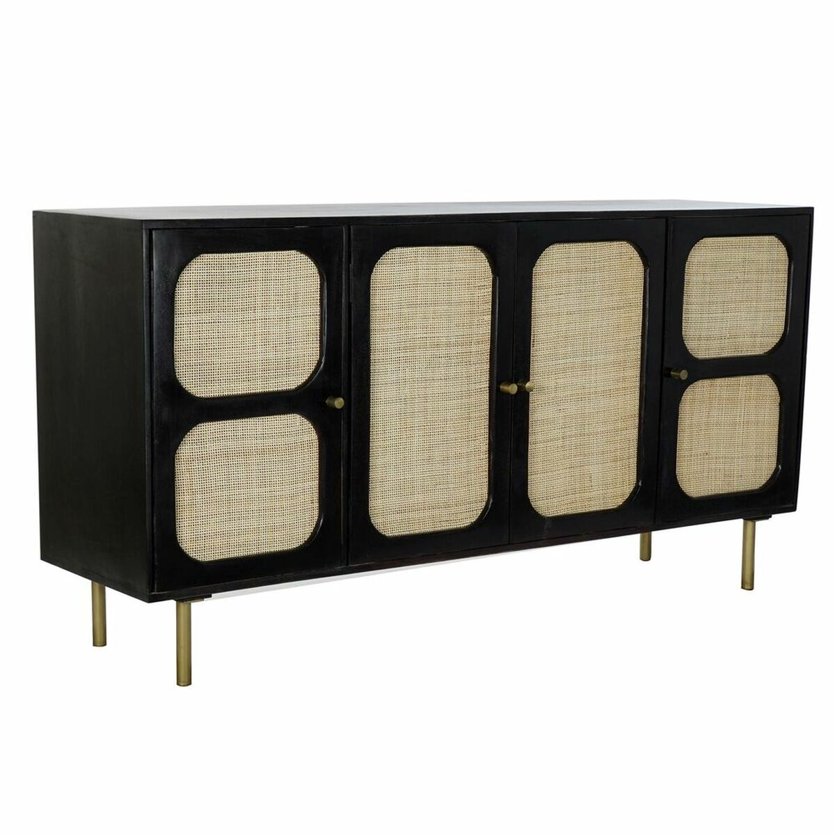 Skänk DKD Home Decor Svart Gyllene Naturell Rattan Mangoträ 150 x 40 x 78 cm - 9