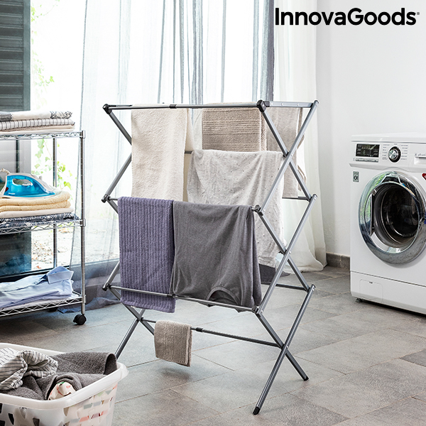 Hopfällbar och utdragbar torkställning av metall med 3 höjdnivåer Cloxy InnovaGoods 11 stänger