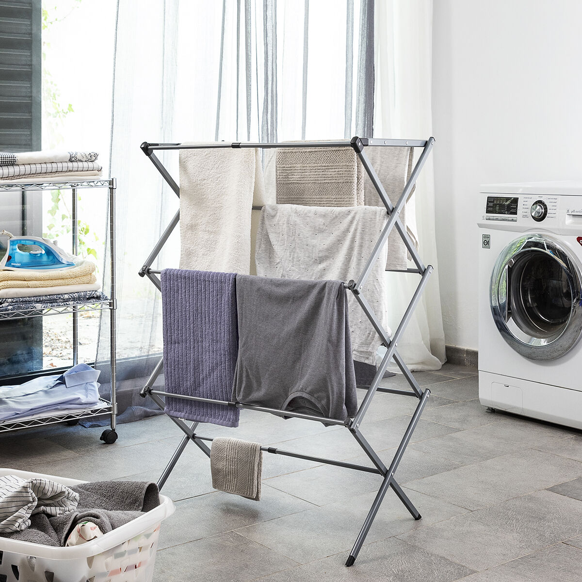 Hopfällbar och utdragbar torkställning av metall med 3 höjdnivåer Cloxy InnovaGoods 11 stänger - 24