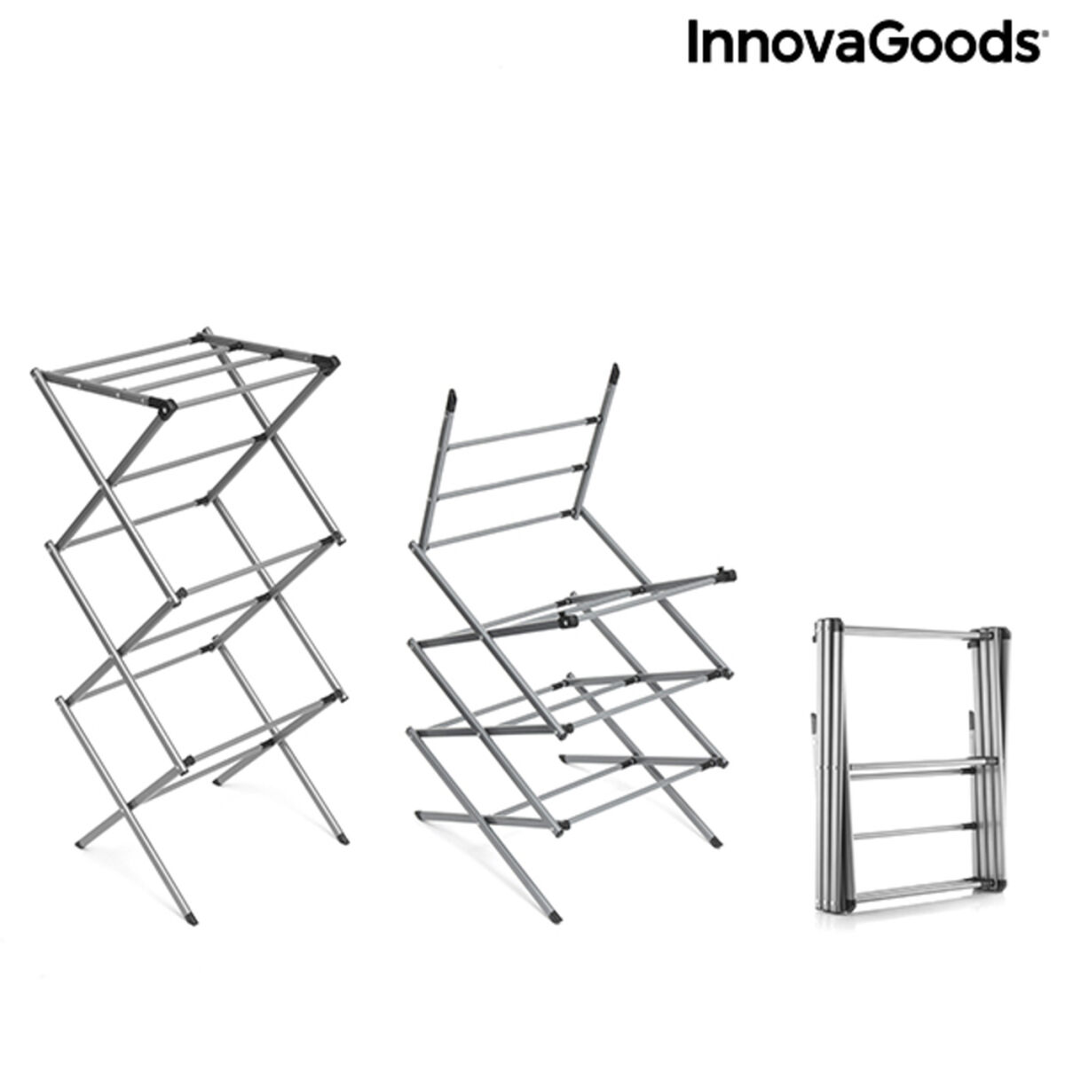 Hopfällbar och utdragbar torkställning av metall med 3 höjdnivåer Cloxy InnovaGoods 11 stänger - 19