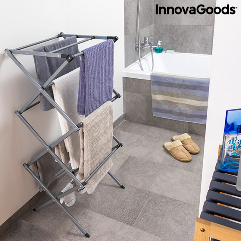 Hopfällbar och utdragbar torkställning av metall med 3 höjdnivåer Cloxy InnovaGoods 11 stänger - 15