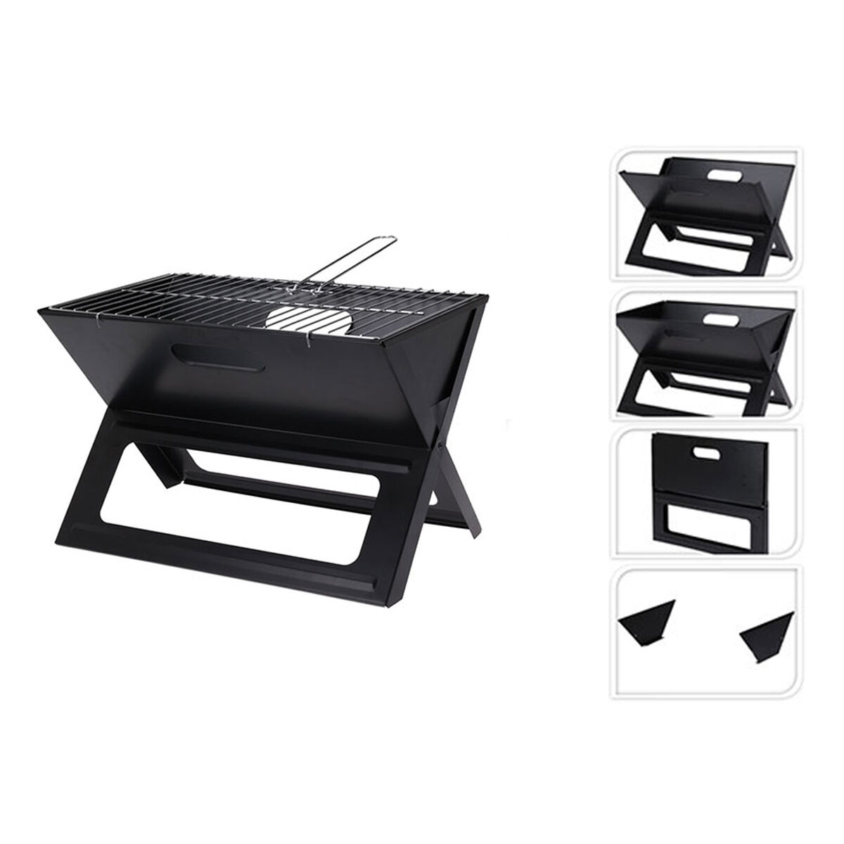 Hopfällbar bärbar kolgrill för användning med träkol X-formad 45 x 30 x 35 cm Järn - 2