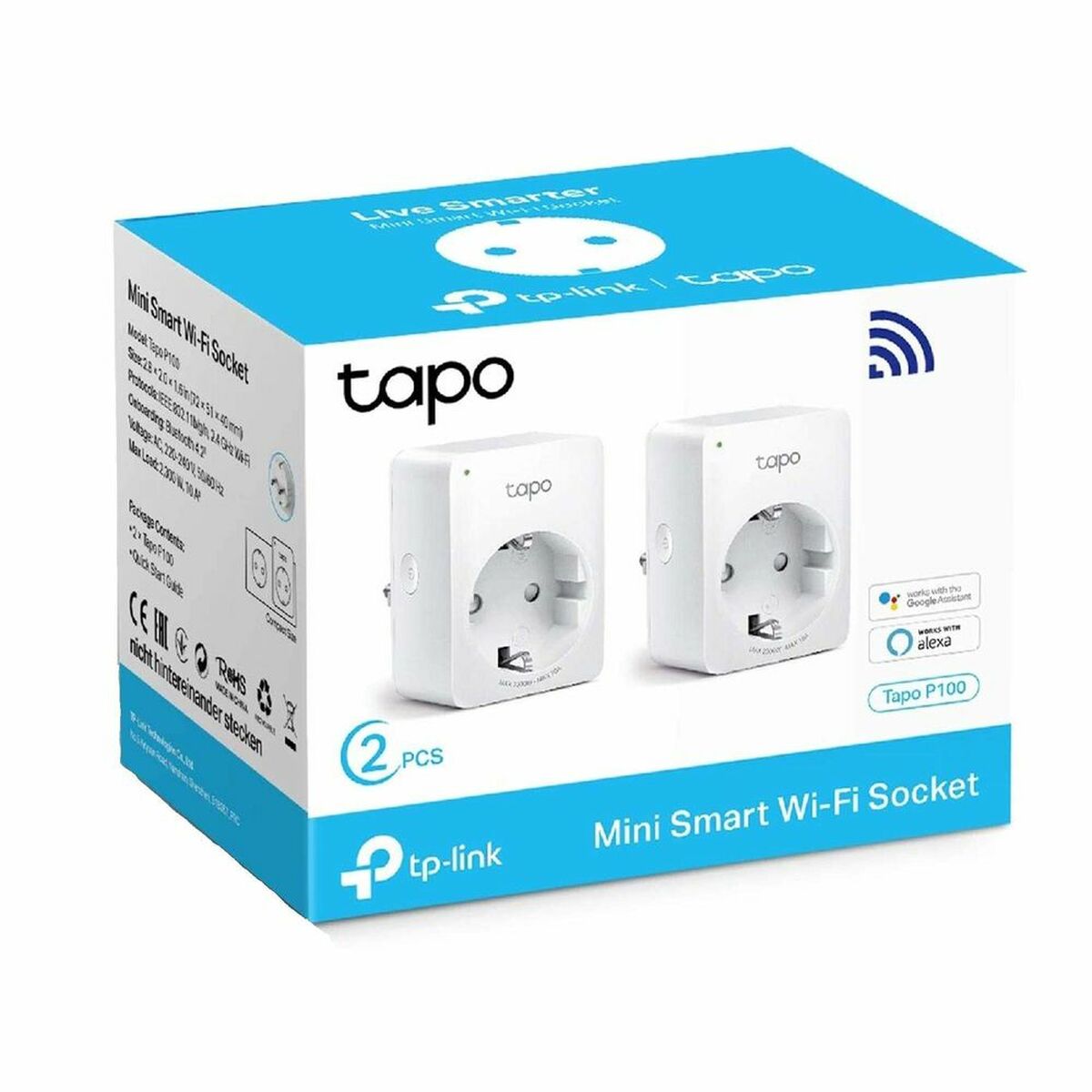 Smartkontakt OR: Intelligent Kontakt TP-Link MINI SMART Tapo P100 2900W Wifi Vit (2 uds) - 2