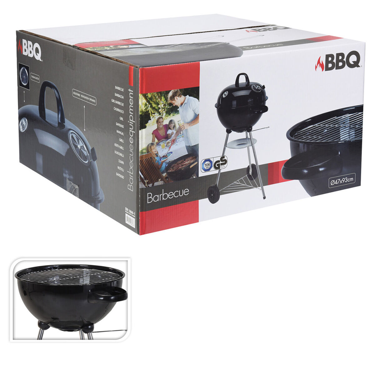 Kolgrill med hjul Svart 47 x 90 cm Rund - 2