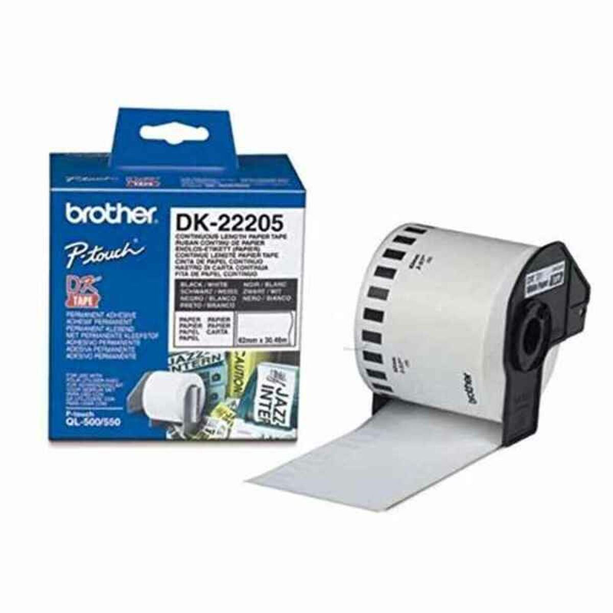 Kontinuerligt Papper till Skrivare Brother DK22205 Vit Svart (1 antal) - 2