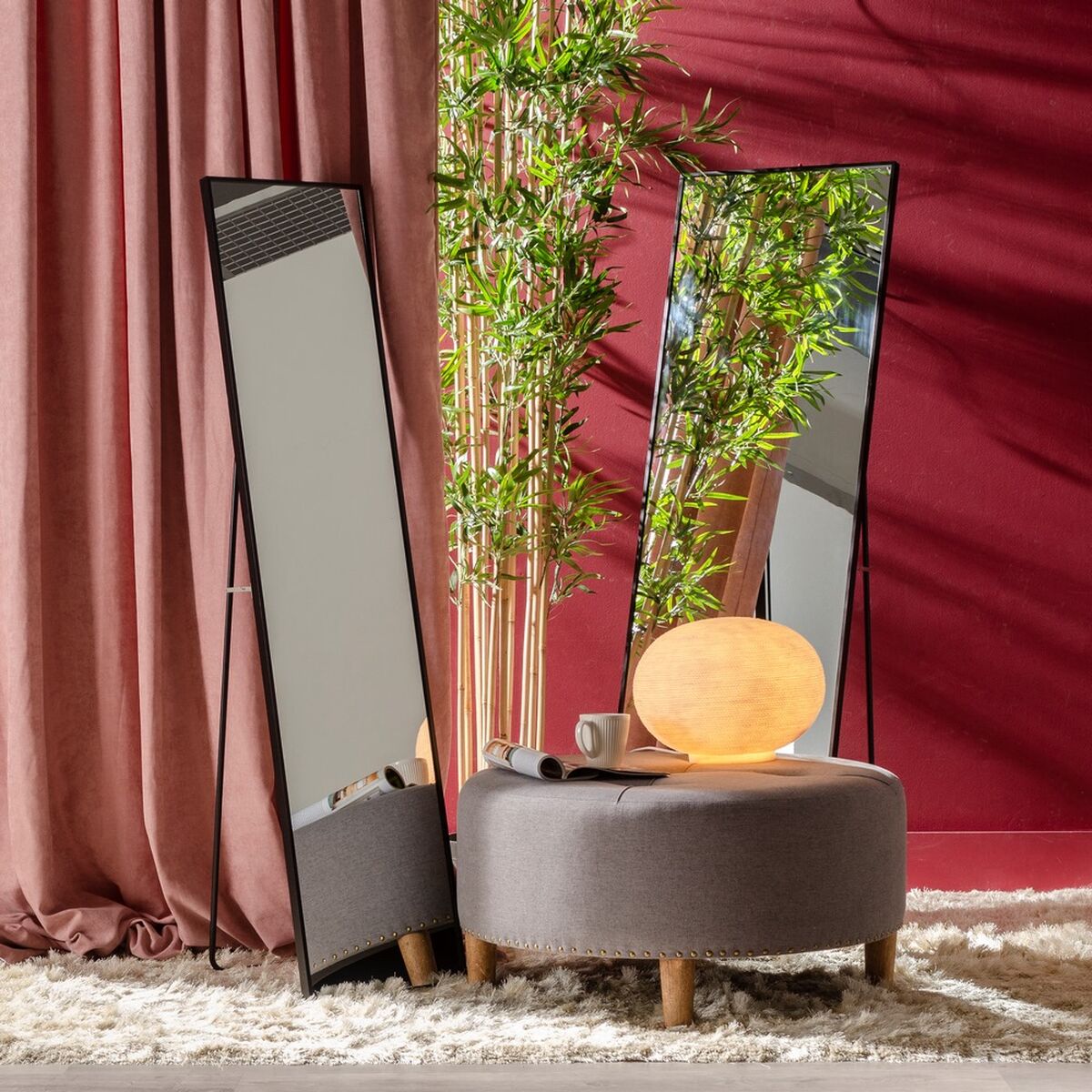 Fristående spegel Svart Aluminium Glas 35 x 2,5 x 151 cm - 2