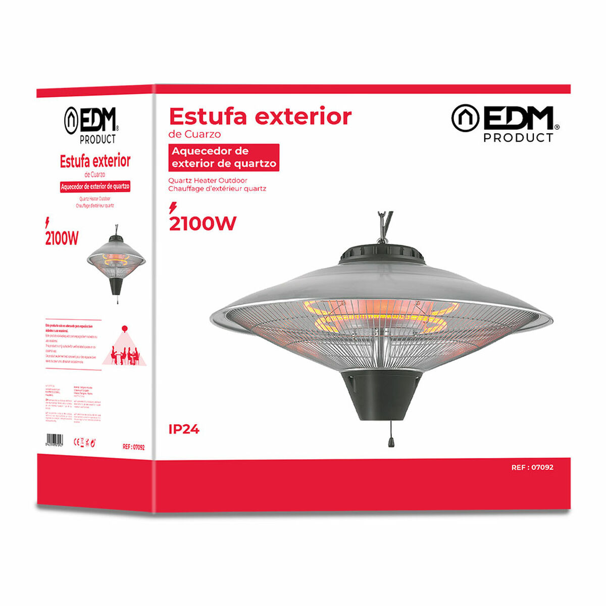 Kvartsvärmare EDM 07092 07092 2100 W Ø 56,5 x 30 cm Svart - 4