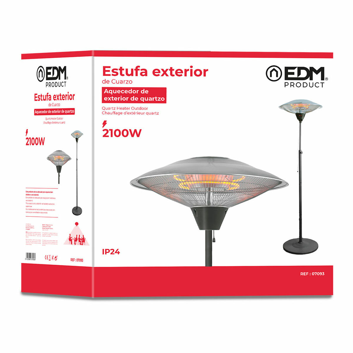 Kvartsvärmare EDM 07093 07093 2100 W Ø 56,5 x 190 cm Vit Svart - 4