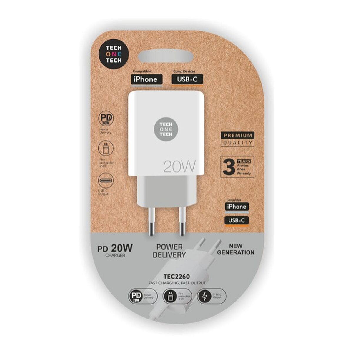 Väggladdare Tech One Tech TEC2260 20 W USB-C - 2
