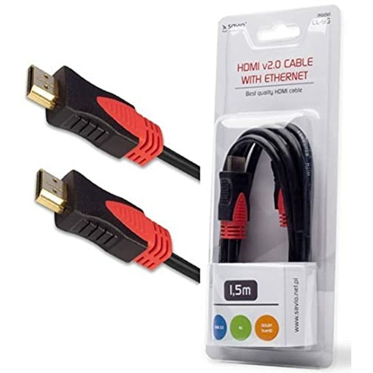 Kabel HDMI Savio CL-95 Svart Röd 1,5 m - 3
