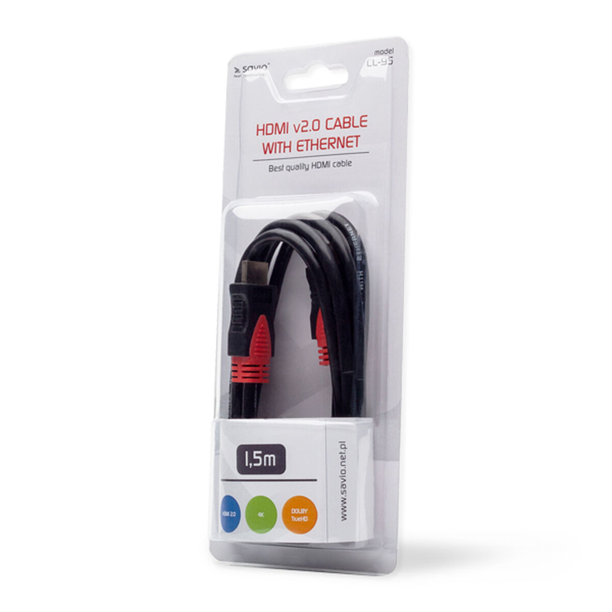 Kabel HDMI Savio CL-95 Svart Röd 1,5 m - 4