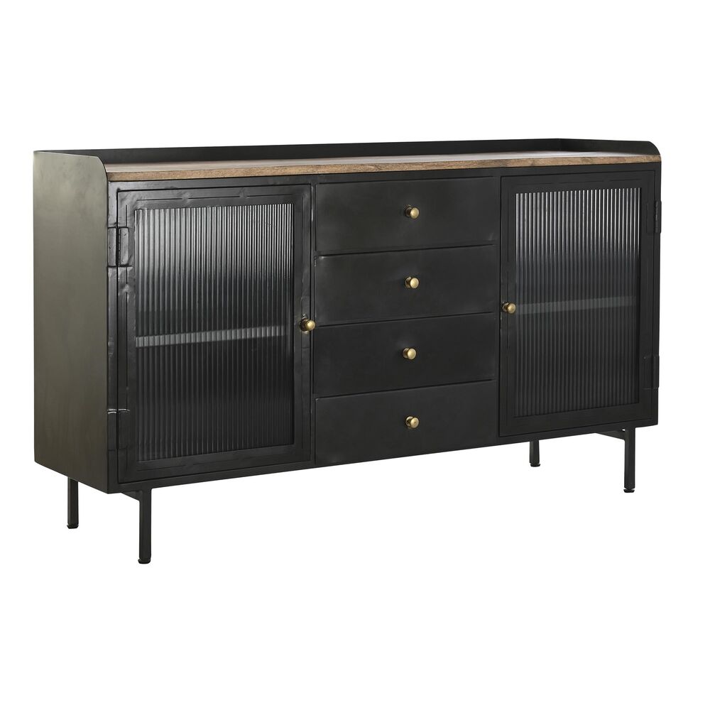 Skänk DKD Home Decor   Svart Gyllene Naturell Metall Mangoträ 145 x 40 x 85 cm