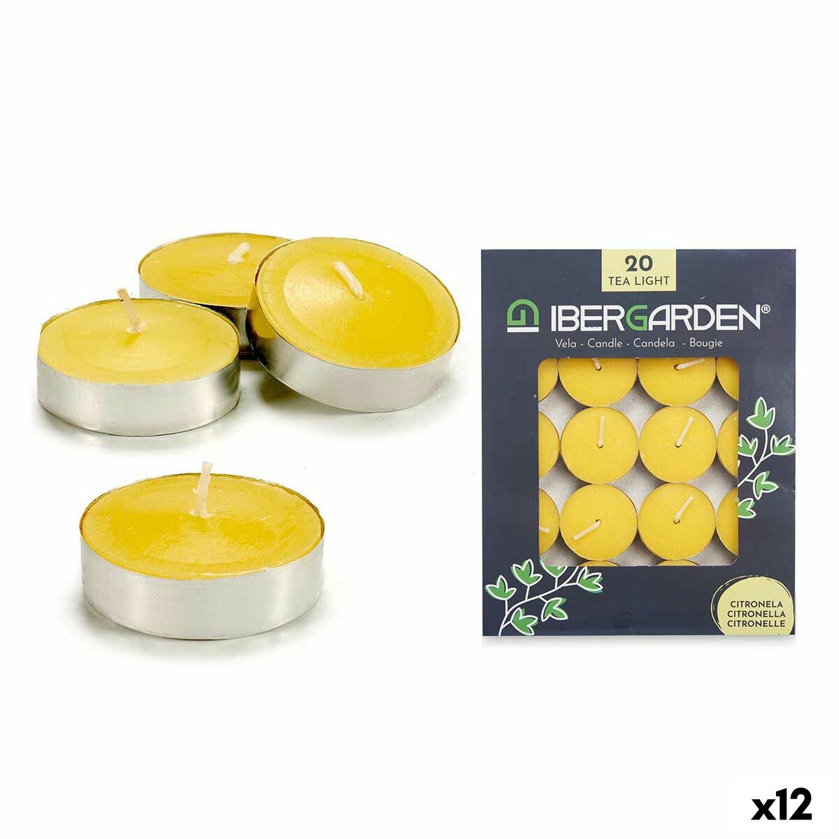 Set med levande ljus Ibergarden Gul Vax Citronella (12 antal) (24 antal)