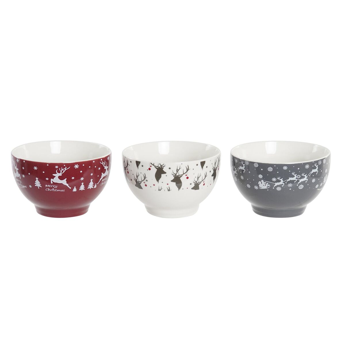 Skålset DKD Home Decor Vit Röd Grå Porslin 500 ml 13 x 13 x 8 cm (3 antal) - 3