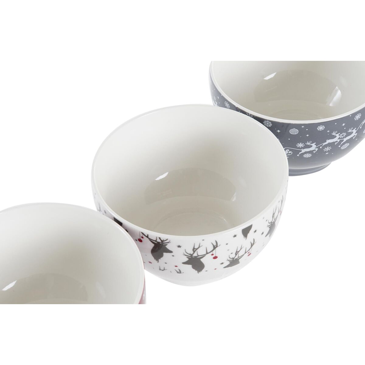 Skålset DKD Home Decor Vit Röd Grå Porslin 500 ml 13 x 13 x 8 cm (3 antal) - 4