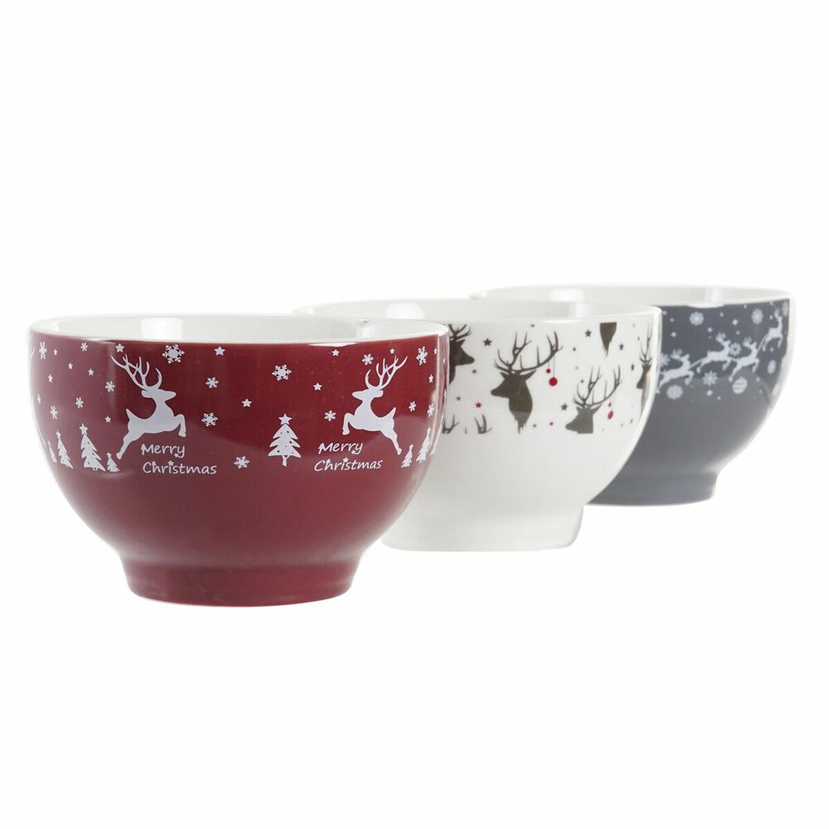 Skålset DKD Home Decor Vit Röd Grå Porslin 500 ml 13 x 13 x 8 cm (3 antal) - 2