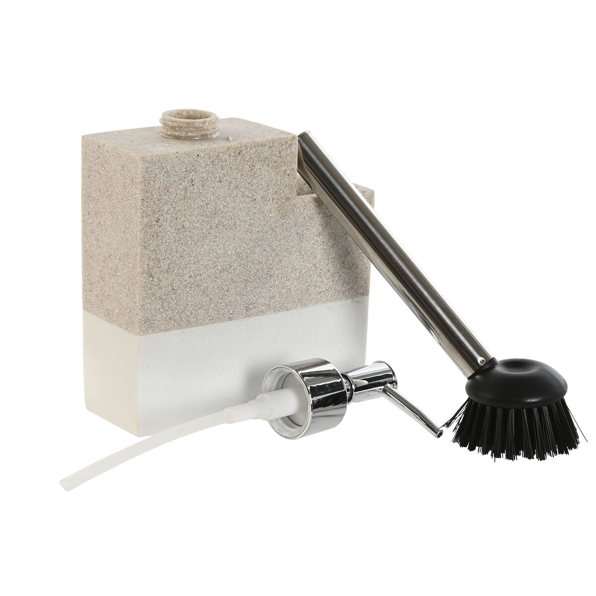 Skurborste med handtag och tvålutmatare Home ESPRIT Vit Beige Grå 11 x 9,3 x 16,6 cm (2 antal) - 2