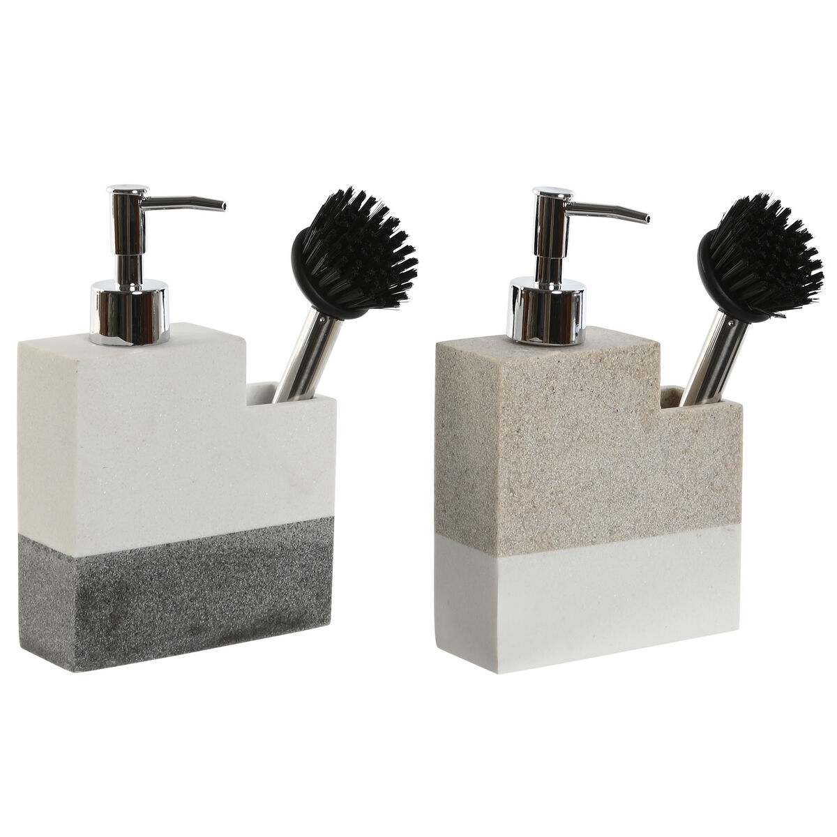 Skurborste med handtag och tvålutmatare Home ESPRIT Vit Beige Grå 11 x 9,3 x 16,6 cm (2 antal)