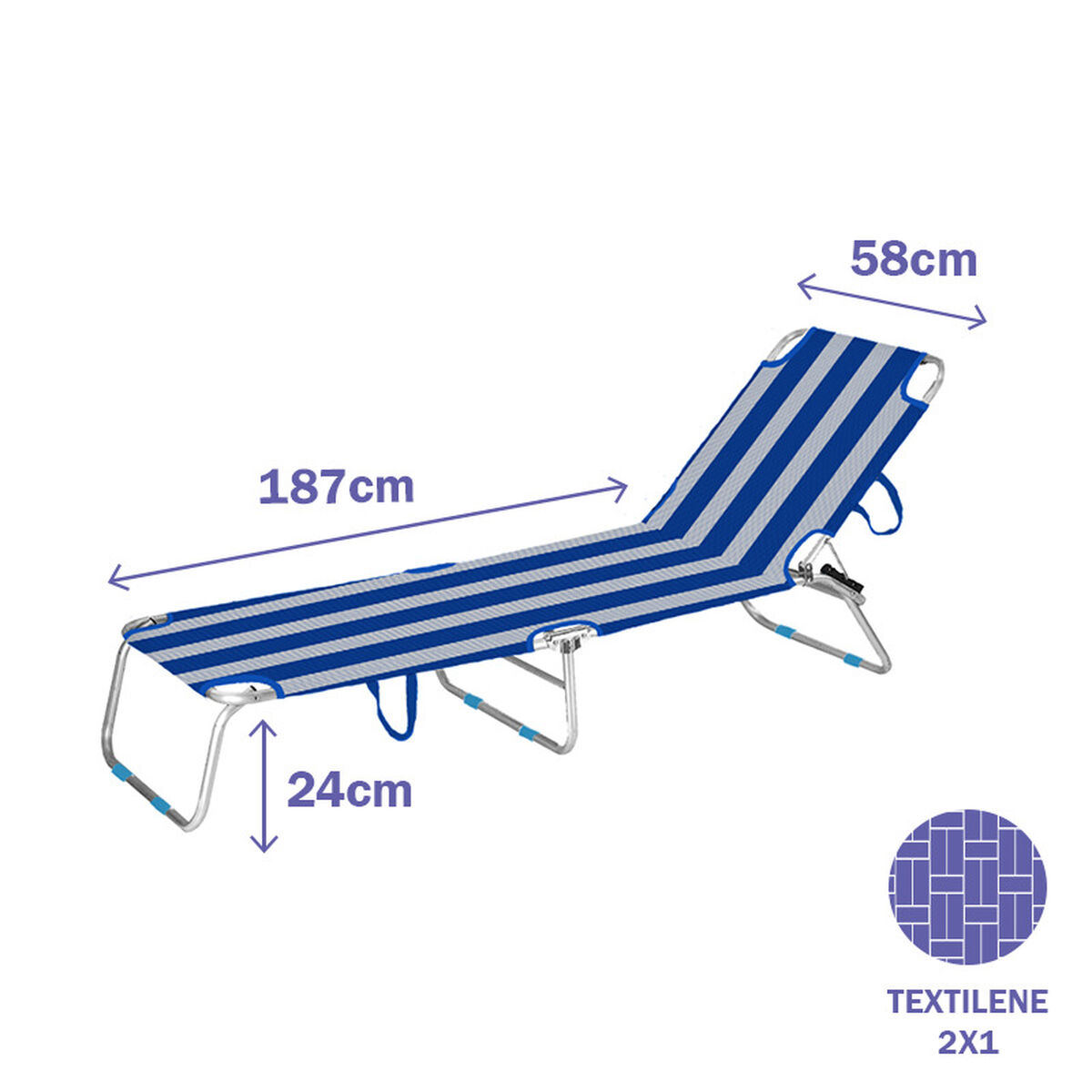 Marbueno Hopfällbar Solstol Aluminium Randiga Blå och Vita Stranden och Poolen 187X58X24 cm 10364 - 2