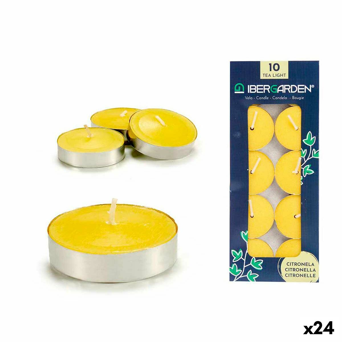 Set med levande ljus Ibergarden Gul Metall Vax Citronella 7,5 x 19 x 1,5 cm (24 antal)