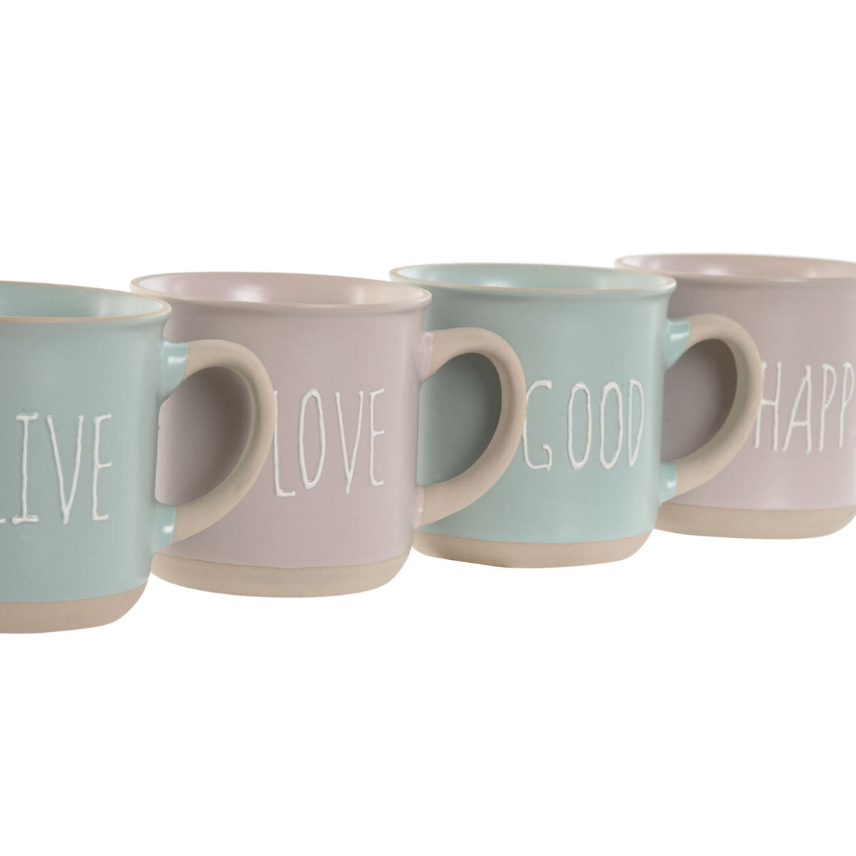 Set med kaffekoppar Home ESPRIT Blå Rosa Stengods 180 ml - 3