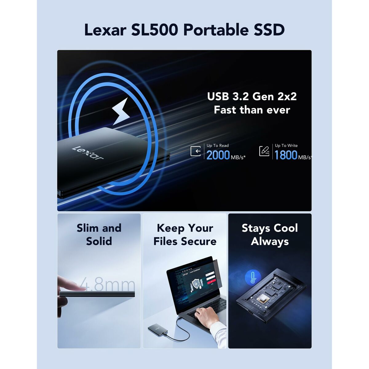 Extern Hårddisk Lexar LSL500X001T-RNBNG 1 TB SSD 2,5" - 2