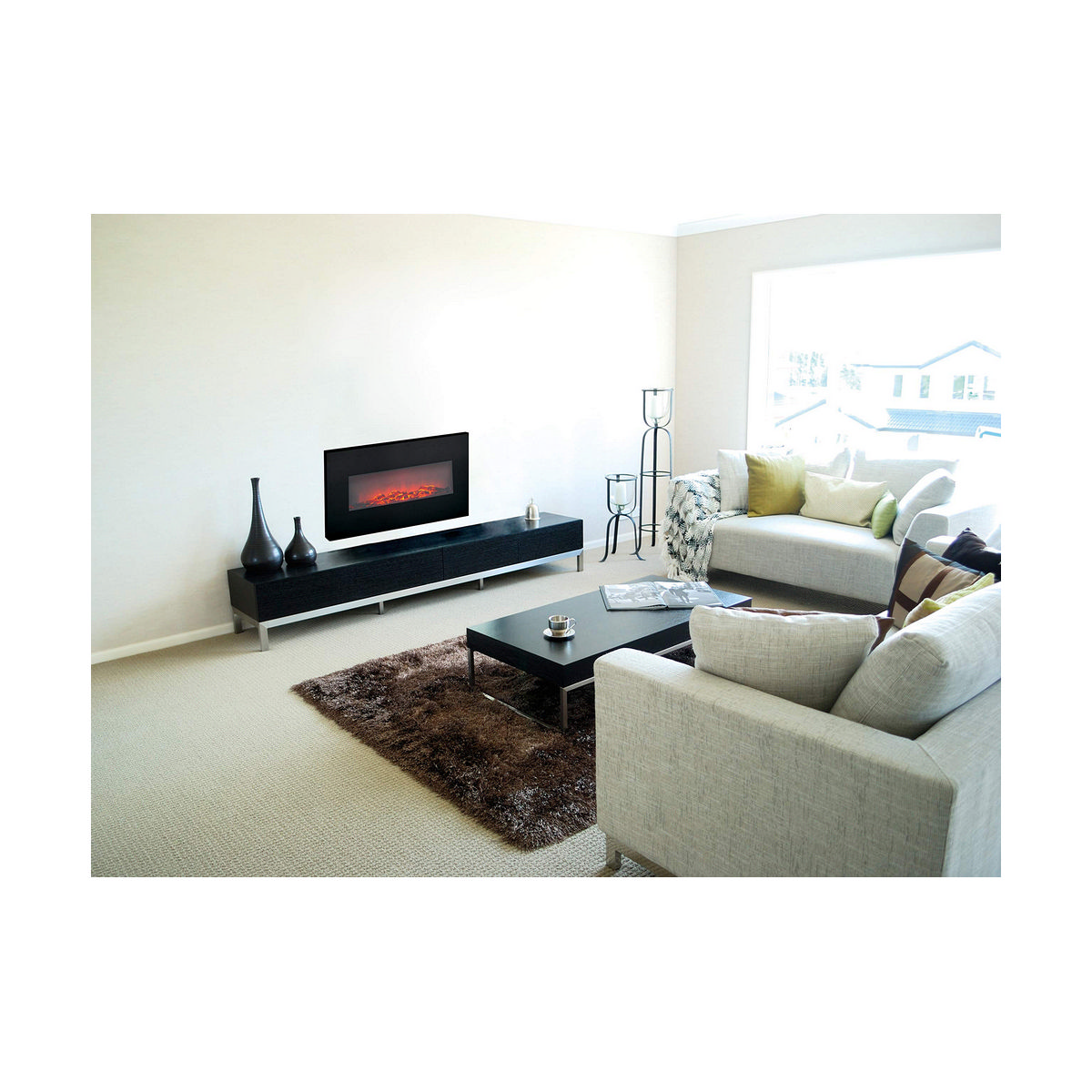 Dekorativ och elektrisk öppen spis för vägg Classic Fire Memphis Svart 1800 W 66 x 13 x 46 cm - 10