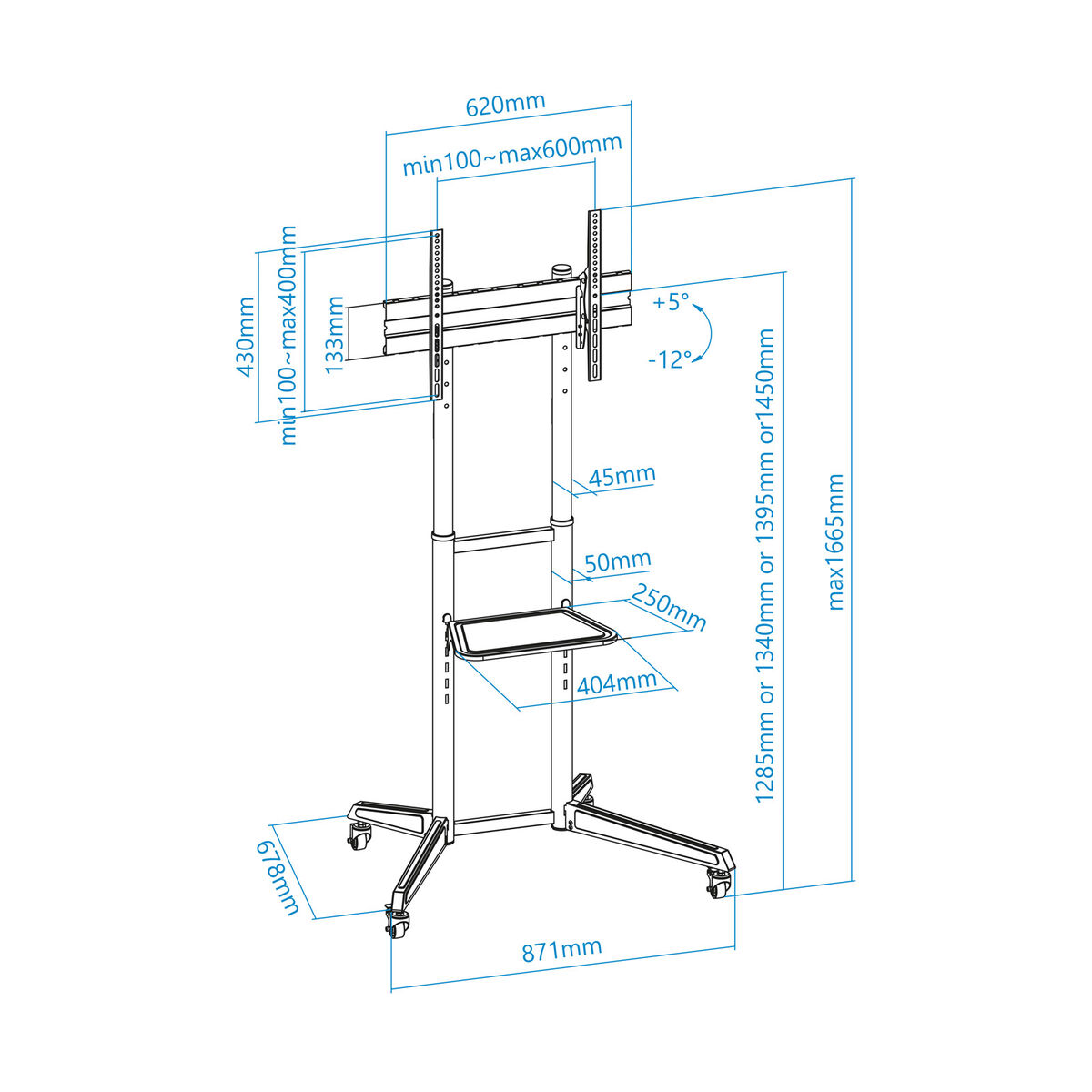 Trolley / Tralle TooQ FS1170M-B 37"-70" 50 kg - 3