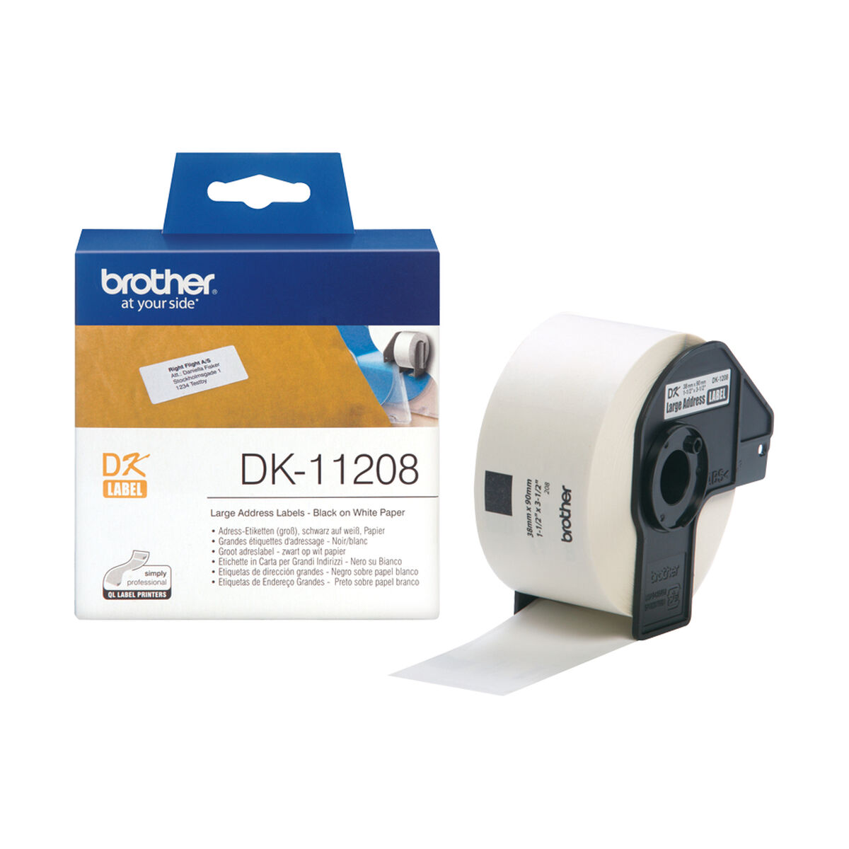 Etiketter till Skrivare Brother DK11208 Vit Svart/Vit