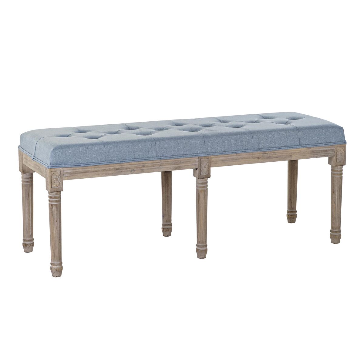 Sittpall DKD Home Decor   Blå Polyester linne Gummiträ (122 x 41 x 48 cm) - 3