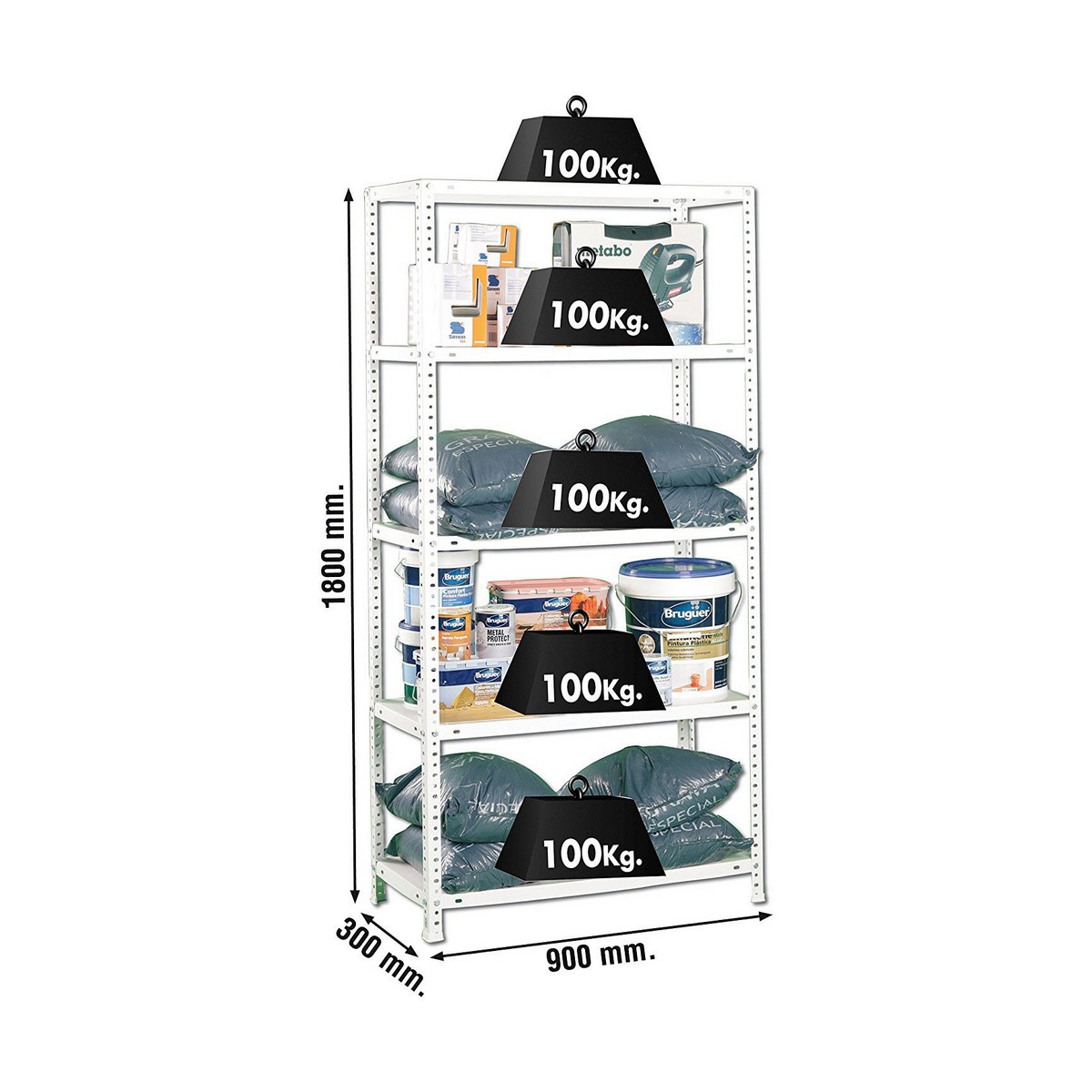 Bokhylla Simon Rack Comfort 5/300 Metall 5 Hyllor 500 kg (180 x 90 x 30 cm) - 3