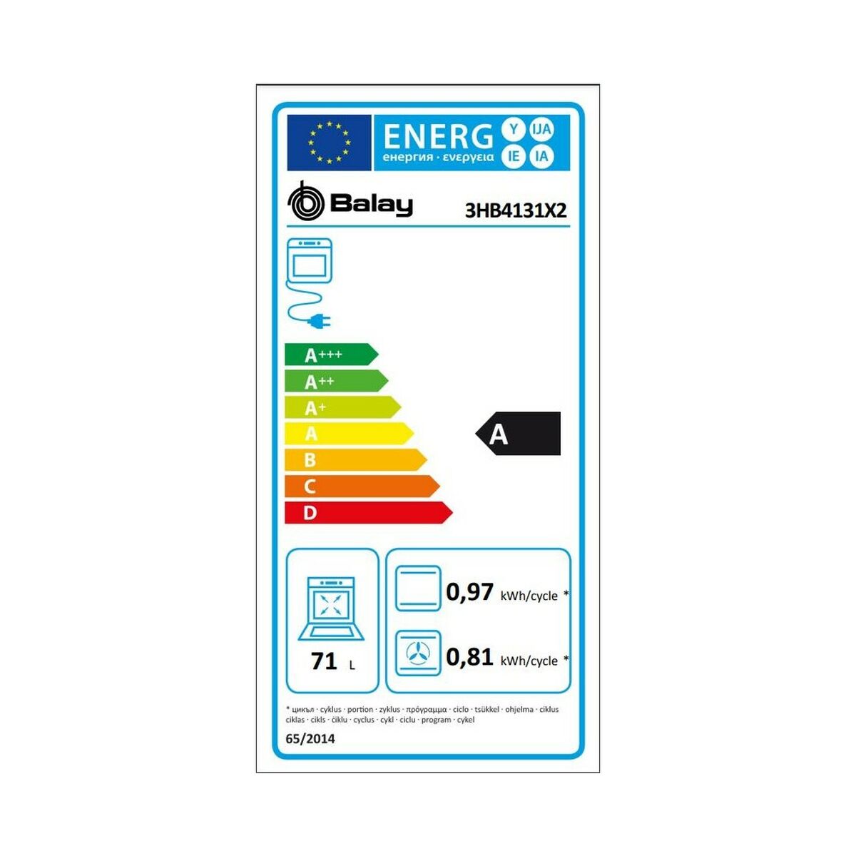 Ugn Balay 3HB4131X2 3400 W 71 L - 2