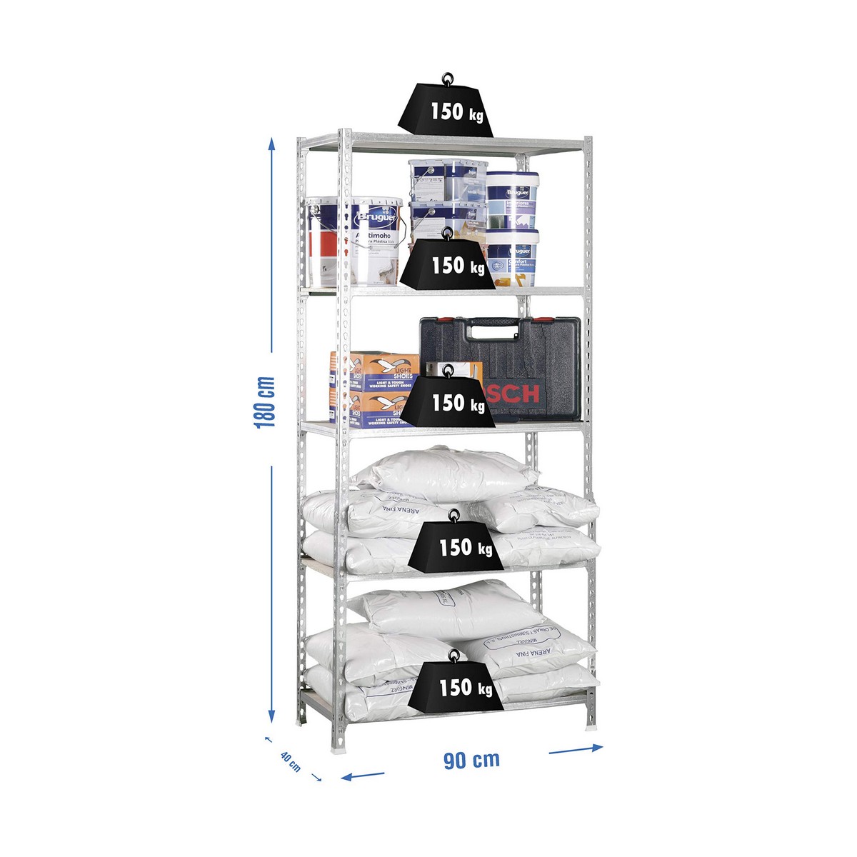 Bokhylla Simon Rack Maderclick 5/400 750 kg Metall Trä 5 Hyllor spånskiva (180 x 90 x 40 cm) - 7