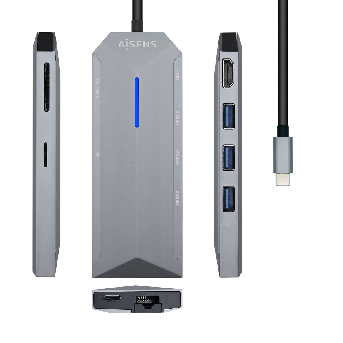 USB-HUB Aisens ASUC-8P004-GR Grå 100 W 4K Ultra HD - 3