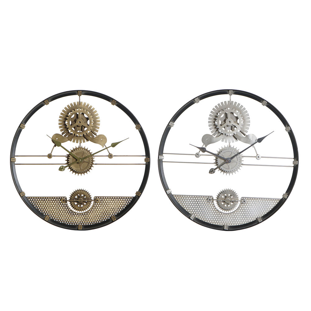 Väggklocka DKD Home Decor Silvrig Gyllene Järn Drev 60 x 5 x 60 cm (2 antal)