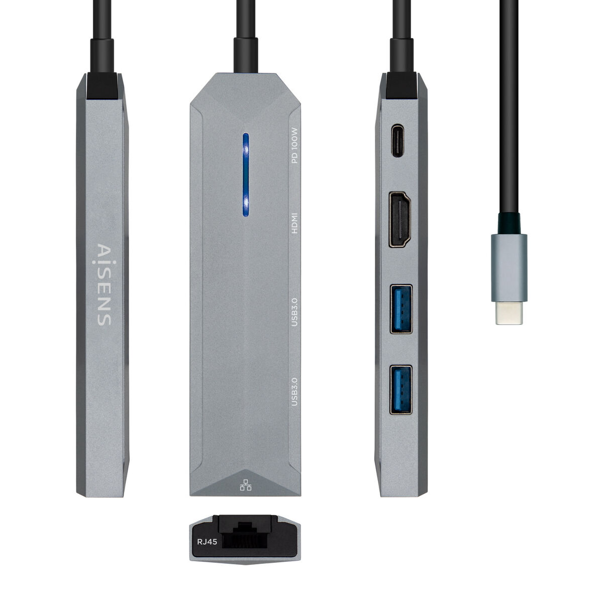 USB-HUB Aisens ASUC-5P003-GR Grå 100 W - 2