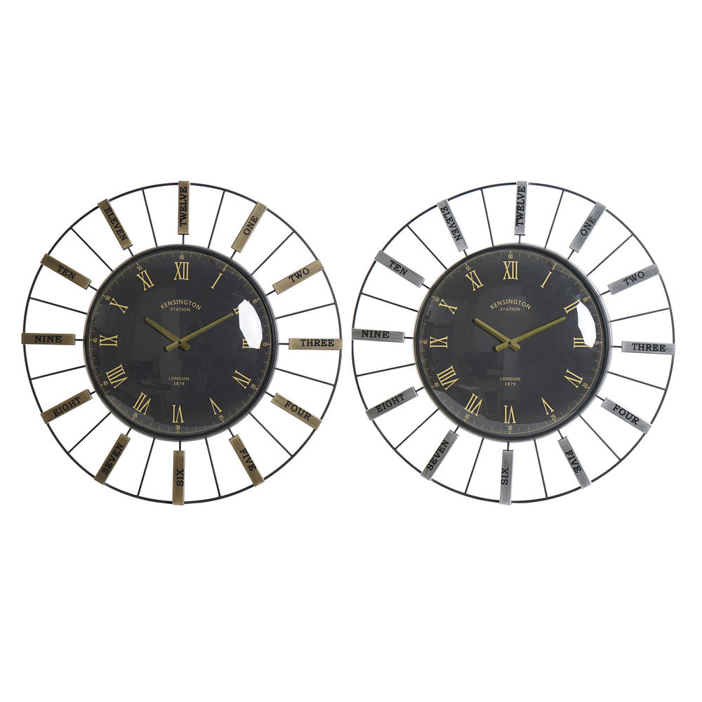 Väggklocka DKD Home Decor Glas Silvrig Svart Gyllene Järn 70 x 7 x 70 cm (2 antal)